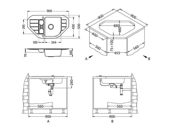 картинка Мойка ALVEUS NIAGARA 60 GRANITAL ARCTIC-G11 900x500x160;1X с сифоном 1105297, от магазина SEFI