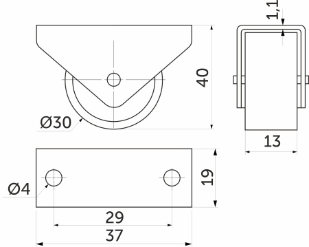 картинка Ролик меб. d30 h40 прямоходящий, черный AKS от магазина SEFI
