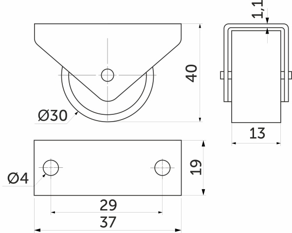 картинка Ролик меб. d30 h40 прямоходящий, черный AKS от магазина SEFI