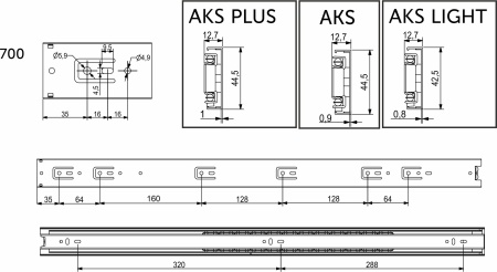 картинка Направляющая шариковая L-700 h=45 AKS A от магазина SEFI