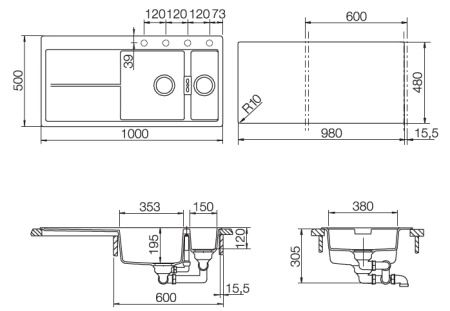 картинка Кухонная мойка SCHOCK HORIZONT 60D CRISTADUR аворио от магазина SEFI