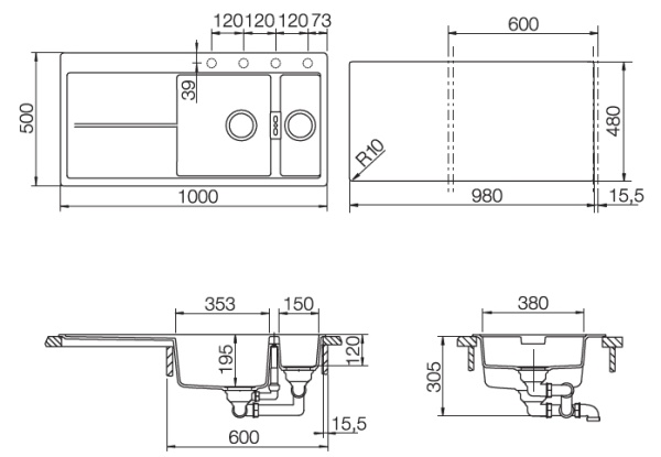 картинка Кухонная мойка SCHOCK HORIZONT 60D CRISTADUR пуро от магазина SEFI