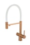 картинка Смеситель для кухонной мойки, с гибким гусаком и подключением фильтрованной воды EMAR EC-7024, цвет Медь PVD c белым шлангом от магазина SEFI