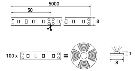 картинка Лента светодиодная влагостойкая - 4,8W/m, 12V, 8мм, 2835, 60 д/м, IP65, холод. бел (6000К), 5м, AKS от магазина SEFI