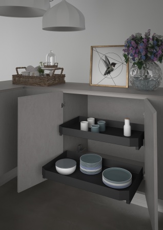 картинка Выдвижная корзина LEVEL PRO с доводчиком на распашной фасад шириной 450 мм, цвет - антрацит от магазина SEFI