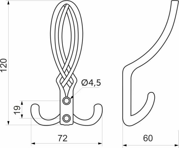 картинка Крючок меб. трехрожковый мет. PALAZZO античная латунь AKS от магазина SEFI