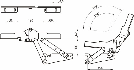 картинка Механизм для трансформации диван-кровати №560 "Клик-кляк" ОЗМФ (компл. - правый, левый) от магазина SEFI