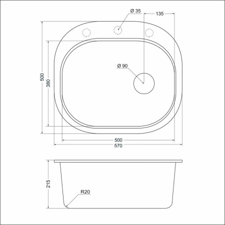 картинка Мойка EMAR EMQ-1570.C, цвет Антрацит. Врезной монтаж. от магазина SEFI