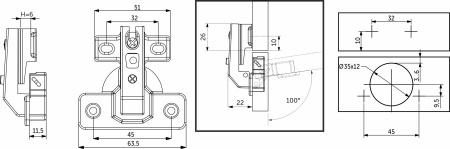 картинка Петля под фальшпанель 90° с пружиной 45мм h6 slide-on AKS короткое плечо от магазина SEFI