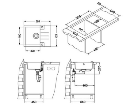 картинка Мойка ROCK 130 GRANITAL TERRA -G22  780x480x180; 1x с сифоном 1105296, от магазина SEFI