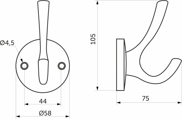 картинка Крючок меб. двухрожковый мет. HORN хром матовый AKS от магазина SEFI