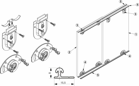 картинка Комплект FAST для 1 раздвижной двери LAGUNA 50 кг (ролики верх и низ, стопор) от магазина SEFI