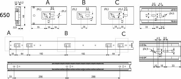 картинка Направляющая шариковая L-650 h=45 AKS A от магазина SEFI