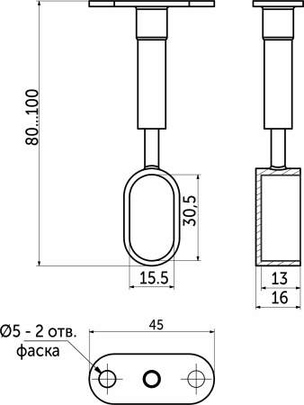 картинка Держатель дистанционный концевой трубы овальн. 30*15 (935A) регулируемый, хром AKS от магазина SEFI