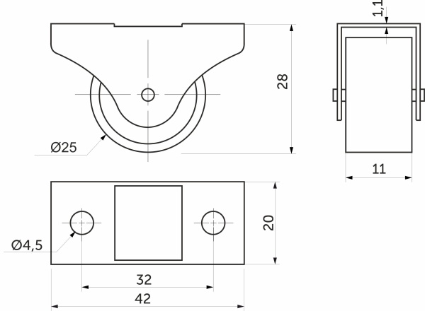 картинка Ролик меб. d25 h28 прямоходящий, черный AKS от магазина SEFI