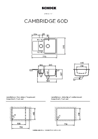 картинка Кухонная мойка SCHOCK CAMBRIDGE 60D CRISTALITE эверест от магазина SEFI