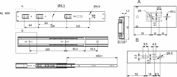 картинка Направляющая шариковая L-400 h=45 AKS PLUS SOFT CLOSE магазин SEFI являющийся официальным дистрибьютором в России  картинка Направляющая шариковая L-400 h=45 AKS PLUS SOFT CLOSE от магазина SEFI