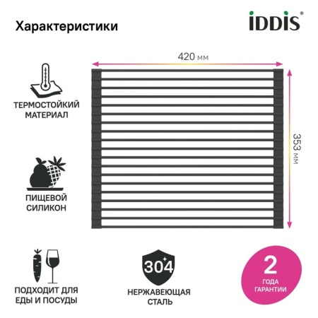 картинка Ролл-мат, нерж. сталь, чёрный, 353*420, Китчен Лайн (Kitchen Line), IDDIS, ROL35BLi59 от магазина SEFI