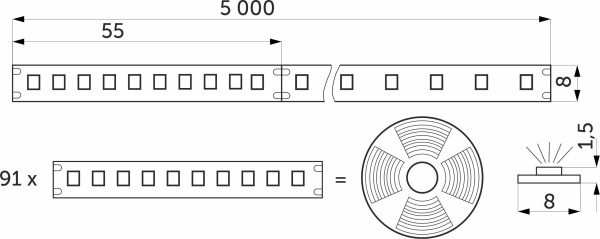 картинка Лента светодиодная двухцветная (CCT) - 14,4W/m, 24V, 8мм, 2835, 180 д/м, IP20, тепл-холод белый, 5м, AKS от магазина SEFI