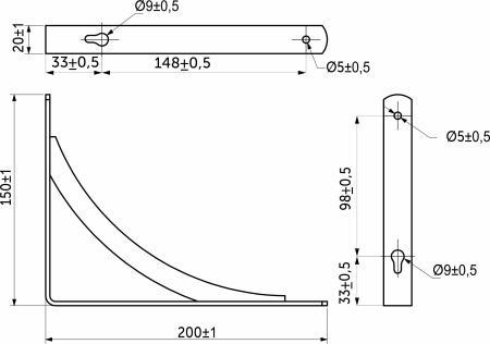 картинка Полкодержатель мет. KOMETA 200*150*20*3, черный AKS от магазина SEFI