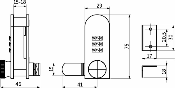 картинка Замок для распашной двери кодовый 602 AKS с ключом от магазина SEFI