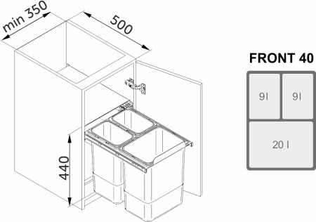 картинка Мусорные контейнеры выдвижные 400 JC601 (2*9LT, 1*20LT), серый REJS от магазина SEFI