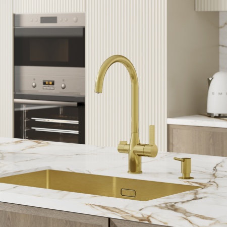 картинка Смеситель для кухни с каналом для фильтрованной воды, матовое золото, Pure, IDDIS, PURMGFJi05 от магазина SEFI