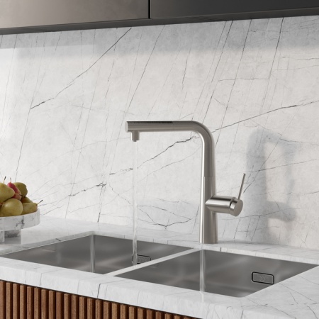 картинка Смеситель для кухни с фильтром и выдвижным изливом, сатин, Pure, IDDIS, PURBNPFi05 от магазина SEFI