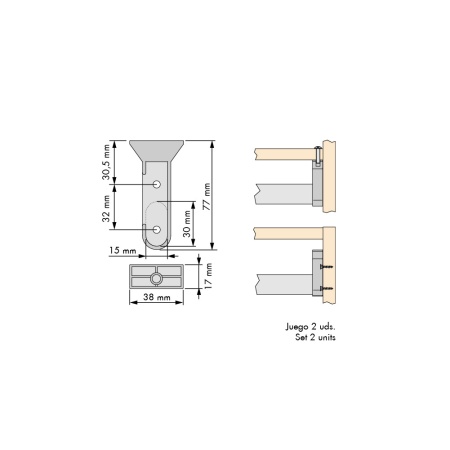 картинка Комплект держателей для штанги Tubo, монтаж к полке или боковине корпуса. Цвет - алюминий. магазин SEFI являющийся официальным дистрибьютором в России  картинка Комплект держателей для штанги Tubo, монтаж к полке или боковине корпуса. Цвет - алюминий. от магазина SEFI