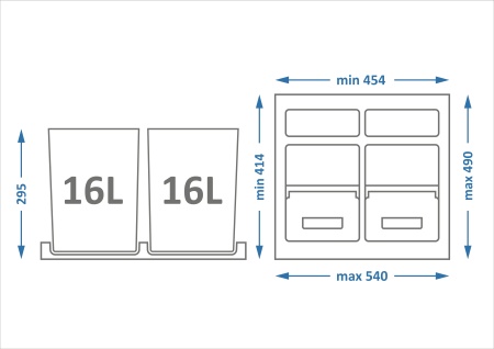 картинка Система сортировки мусора ALBIO 45 2x16 L, серый пластик, ALVEUS от магазина SEFI