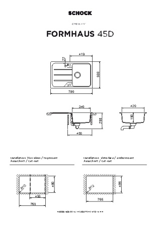 картинка Кухонная мойка SCHOCK FORMHAUS 45D CRISTALITE саббиа от магазина SEFI