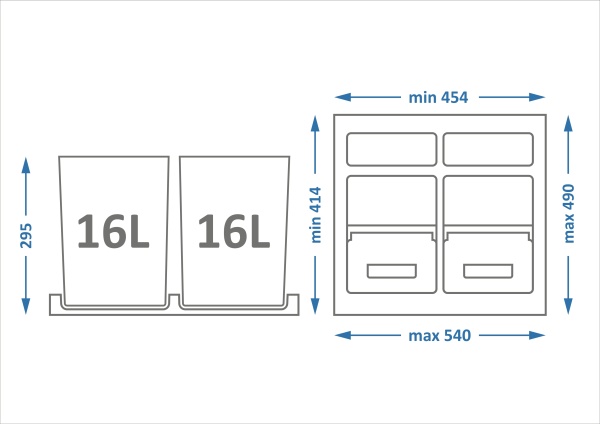 картинка Система сортировки мусора ALBIO 45 2x16 L, серый пластик, ALVEUS от магазина SEFI
