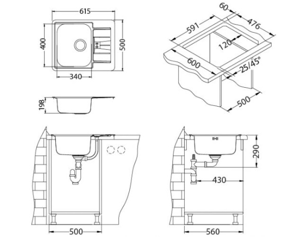 картинка Мойка LINE MAXIM 60  SAT-90 610X500 в компл. с сифоном 1064388, от магазина SEFI