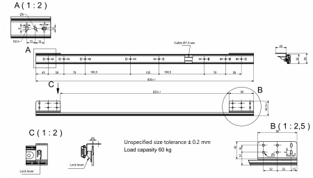 картинка Механизм для раздвижных столов внутренний синхронный со стопором L-800 мм AKS от магазина SEFI