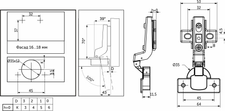 картинка Петля внутренняя с доводчиком 45мм h0 clip-on AKS (еврошурупы) магазин SEFI являющийся официальным дистрибьютором в России  картинка Петля внутренняя с доводчиком 45мм h0 clip-on AKS (еврошурупы) от магазина SEFI