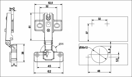 картинка Петля накладная с пружиной 45мм h0 slide-on GRIDLI 52г от магазина SEFI