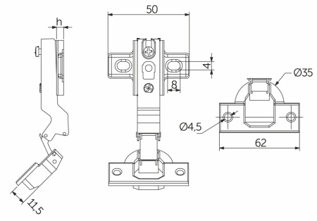 картинка Петля угловая -30° с пружиной 45мм h4 slide-on AKS от магазина SEFI