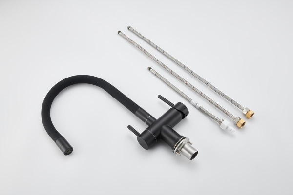 картинка Смеситель для кухни с гибким гусаком и подключением к фильтру, EMAR ЕС-3015, цвет Black от магазина SEFI