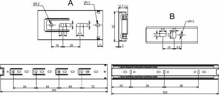 картинка Направляющая шариковая L-300 h=45 AKS LIGHT BD магазин SEFI являющийся официальным дистрибьютором в России  картинка Направляющая шариковая L-300 h=45 AKS LIGHT BD от магазина SEFI