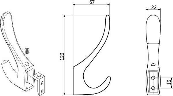картинка Крючок меб. двухрожковый мет. ROMA черный матовый AKS от магазина SEFI