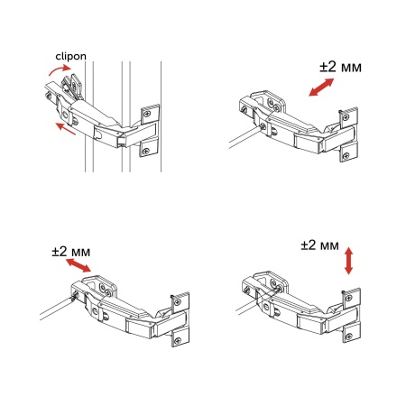 картинка Петля 165° накладная с доводчиком 45мм h0 clip-on AKS PLUS 3D (саморезы, заглушки) 0-е вхождение от магазина SEFI