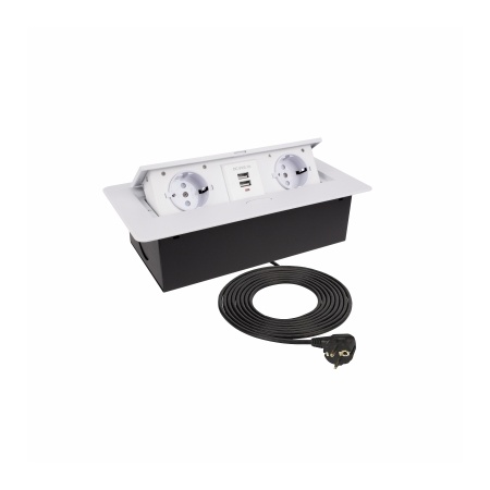 картинка Выдвижной удлинитель NOVA USB, 2 розетки, 2xUSB, белый, AKS от магазина SEFI