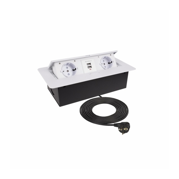 картинка Выдвижной удлинитель NOVA USB, 2 розетки, 2xUSB, белый, AKS от магазина SEFI