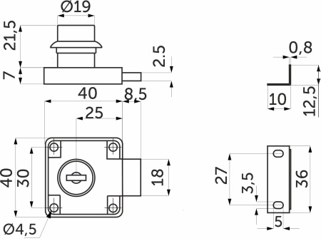 картинка Замок для распашной двери механический 138 AKS увеличенная планка от магазина SEFI