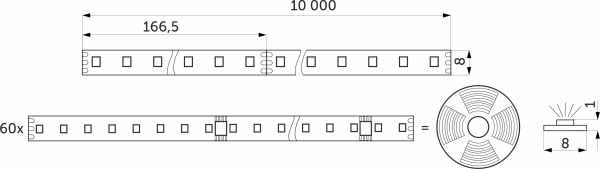 картинка Лента светодиодная SPI ("Бегущий огонь") - 12W/m, 24V, 8мм, 2835, 126 д/м, IP20, холодный белый (6000K) - 10м, AKS магазин SEFI являющийся официальным дистрибьютором в России  картинка Лента светодиодная SPI ("Бегущий огонь") - 12W/m, 24V, 8мм, 2835, 126 д/м, IP20, холодный белый (6000K) - 10м, AKS от магазина SEFI