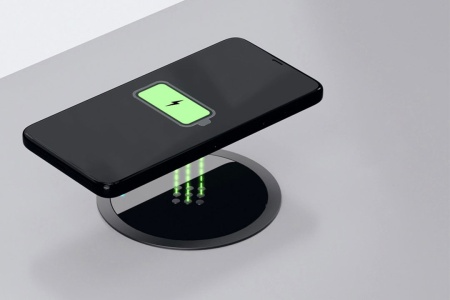 картинка Врезная беспроводная быстрая зарядка с LED-индикатором контакта ASA Plastici VersaCharger QI, диск черный, кольцо черное матовое (06009Y00001) от магазина SEFI