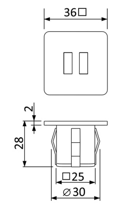 картинка Розетка USB врезная (2 USB), диаметр врезки 30 мм, цвет - алюминий, материал - пластик от магазина SEFI