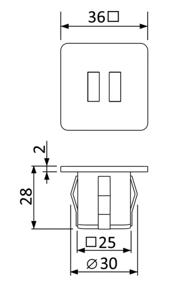 картинка Розетка USB врезная (2 USB), диаметр врезки 30 мм, цвет - алюминий, материал - пластик от магазина SEFI