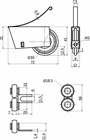 картинка Комплект роликов SENATOR закрытый для 1 раздвижной двери AKS 60 кг усиленные от магазина SEFI