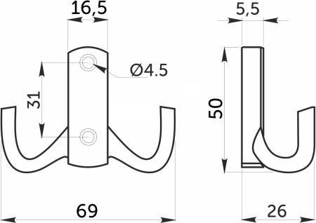 картинка Крючок меб. двухрожковый мет. WP13 хром GRIDLI от магазина SEFI